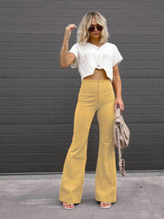 Solid Color High Waist Slim Flared Pants Corduroy High Waist Casual Pants - 808Lush