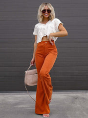 Solid Color High Waist Slim Flared Pants Corduroy High Waist Casual Pants - 808Lush