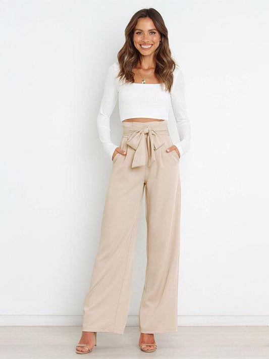 Women's Solid Color Casual All-Matching Belted Wide-Leg Trousers - 808Lush