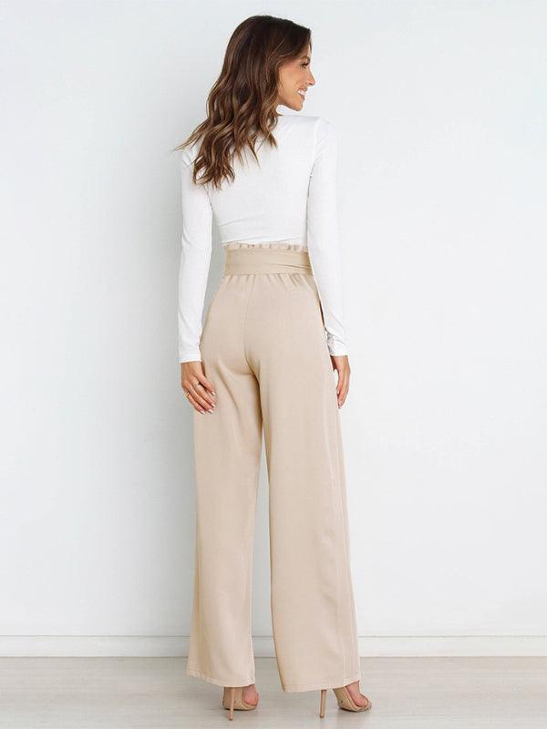 Women's Solid Color Casual All-Matching Belted Wide-Leg Trousers - 808Lush