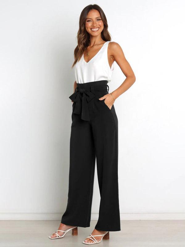 Women's Solid Color Casual All-Matching Belted Wide-Leg Trousers - 808Lush