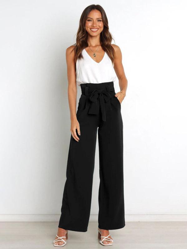 Women's Solid Color Casual All-Matching Belted Wide-Leg Trousers - 808Lush