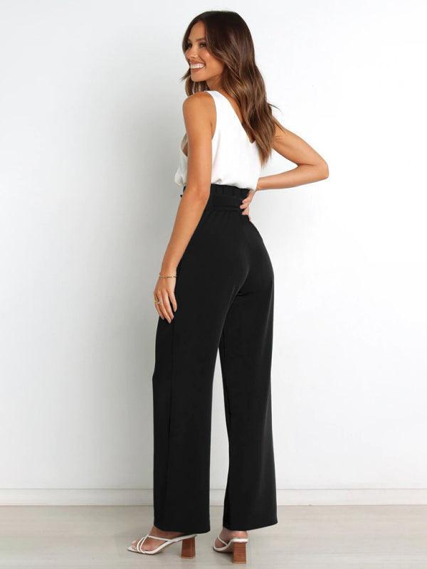 Women's Solid Color Casual All-Matching Belted Wide-Leg Trousers - 808Lush