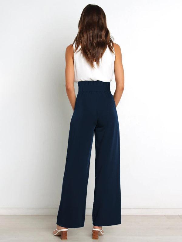 Women's Solid Color Casual All-Matching Belted Wide-Leg Trousers - 808Lush