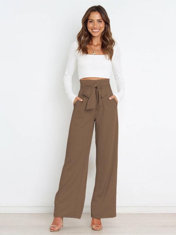 Women's Solid Color Casual All-Matching Belted Wide-Leg Trousers - 808Lush