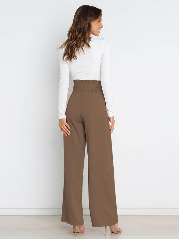 Women's Solid Color Casual All-Matching Belted Wide-Leg Trousers - 808Lush