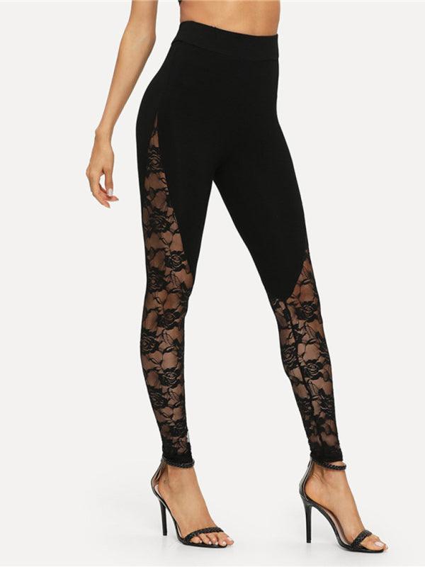 Sexy hollow lace stitching sports yoga leggings - 808Lush