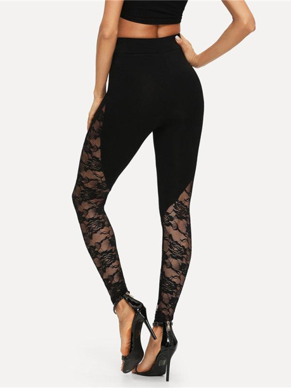 Sexy hollow lace stitching sports yoga leggings - 808Lush