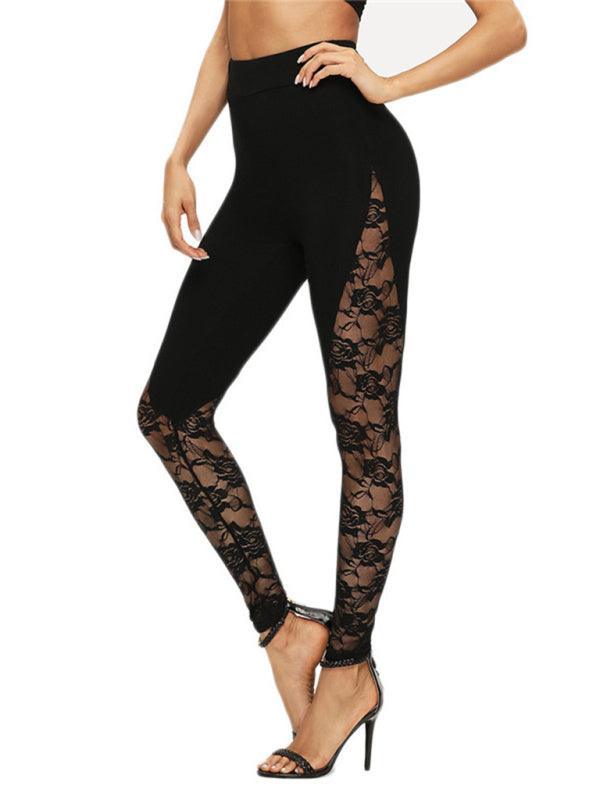 Sexy hollow lace stitching sports yoga leggings - 808Lush