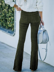 Solid Color High Waist Slim Flared Pants Corduroy Elastic Waist Casual Pants - 808Lush