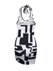 Women's Contrasting Color Sexy Halter Neck Backpack Hip Dress - 808Lush