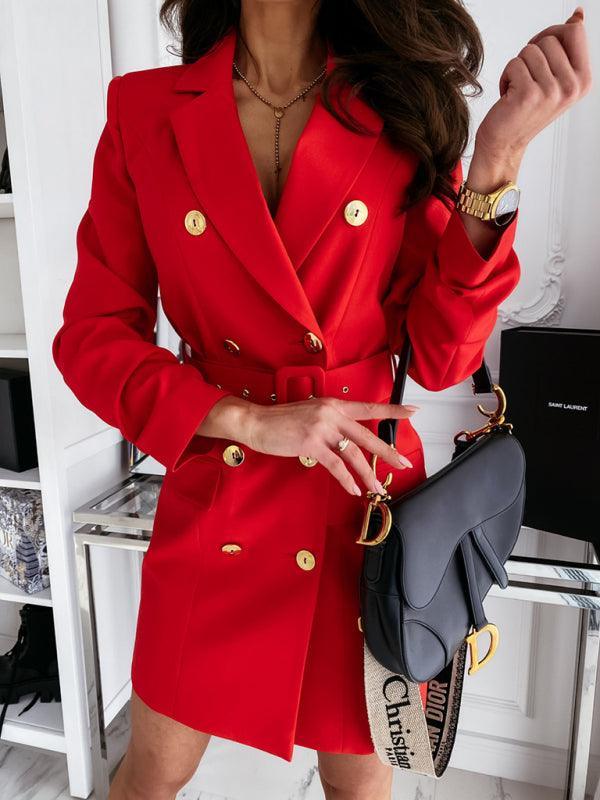 Long sleeve belt color suit dress coat for women style - 808Lush