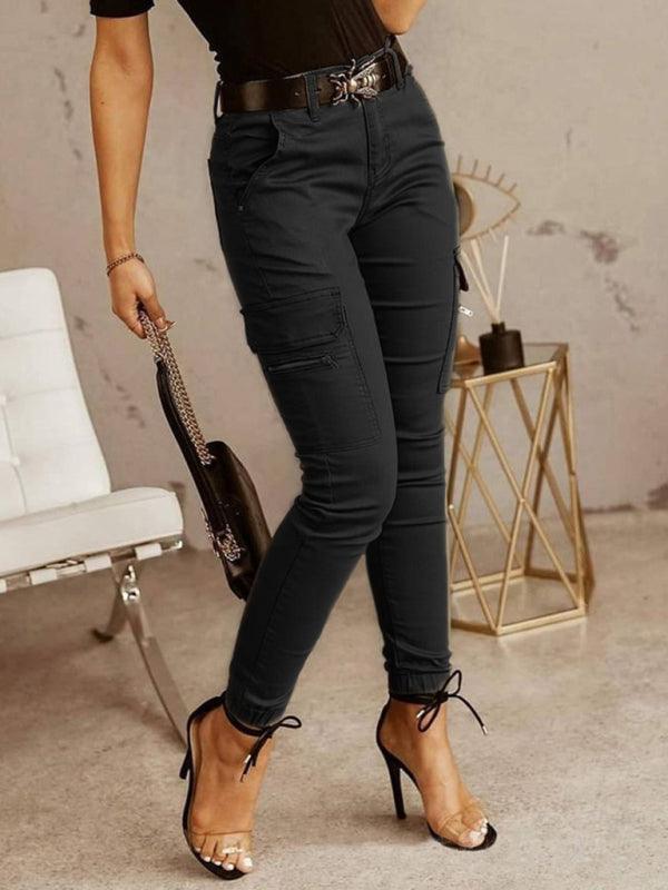 Women's trousers Low waist button solid color pocket bound overalls - 808Lush