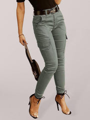 Women's trousers Low waist button solid color pocket bound overalls - 808Lush