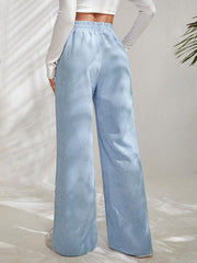 Women's solid color corduroy paneled slit wide-leg trousers - 808Lush