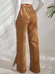 Women's solid color corduroy paneled slit wide-leg trousers - 808Lush