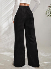 Women's solid color corduroy paneled slit wide-leg trousers - 808Lush