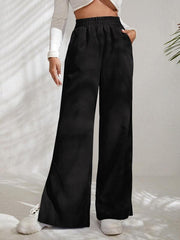 Women's solid color corduroy paneled slit wide-leg trousers - 808Lush