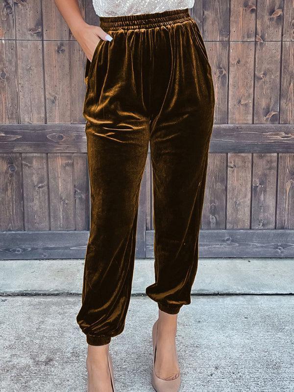 Women's Solid color elasticated waist casual pants - 808Lush