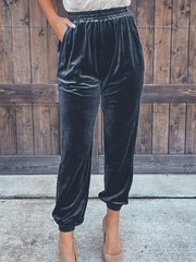 Women's Solid color elasticated waist casual pants - 808Lush