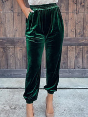 Women's Solid color elasticated waist casual pants - 808Lush