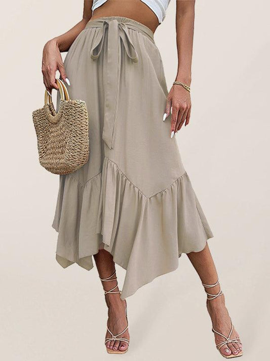 Women's woven lace irregular splicing mid-length skirt - 808Lush