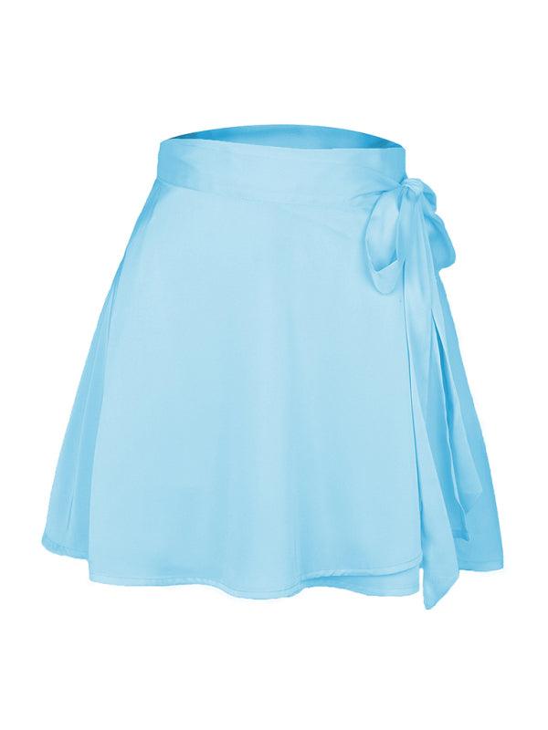 Solid Color Skirt High Waist Fashion One Piece Tie Skirt Chiffon Satin Wrap Skirt - 808Lush