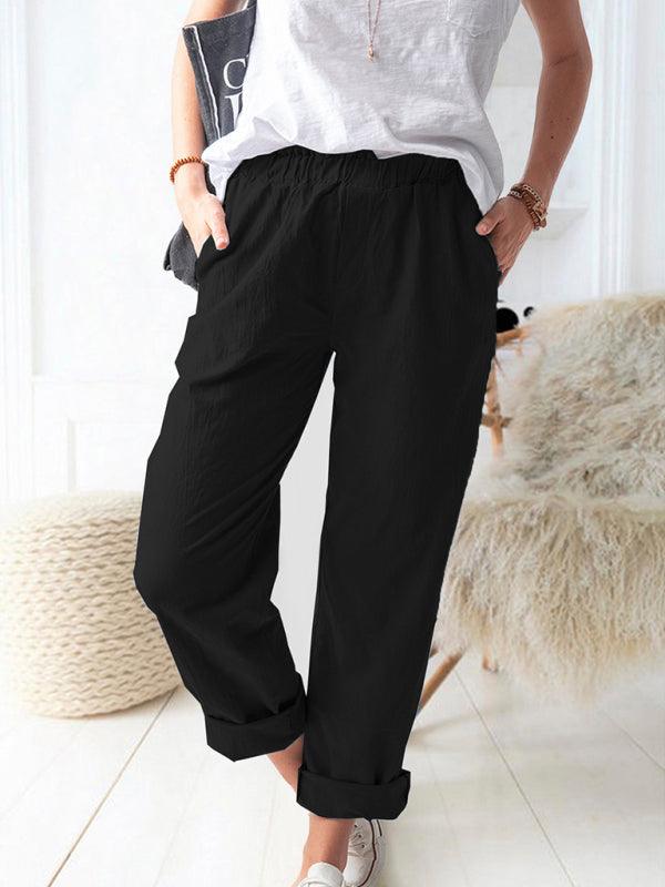 casual elastic high waist straight trousers women - 808Lush