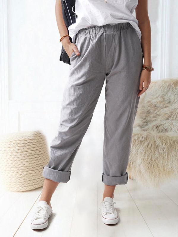 casual elastic high waist straight trousers women - 808Lush