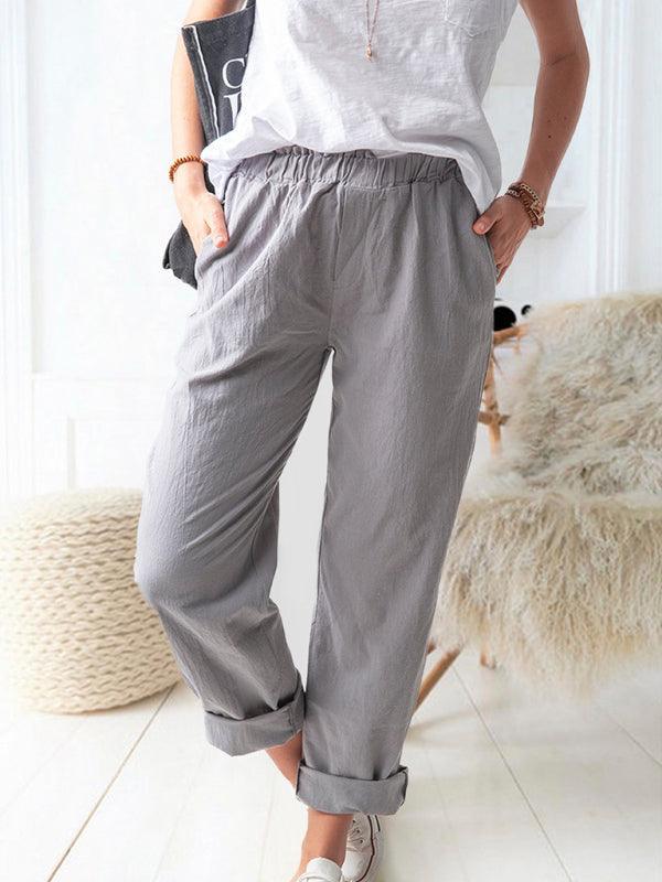 casual elastic high waist straight trousers women - 808Lush