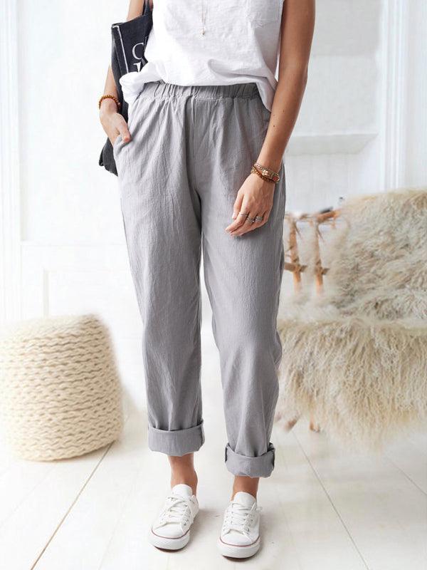 casual elastic high waist straight trousers women - 808Lush