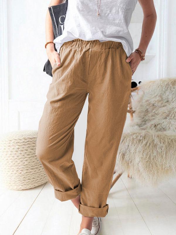 casual elastic high waist straight trousers women - 808Lush