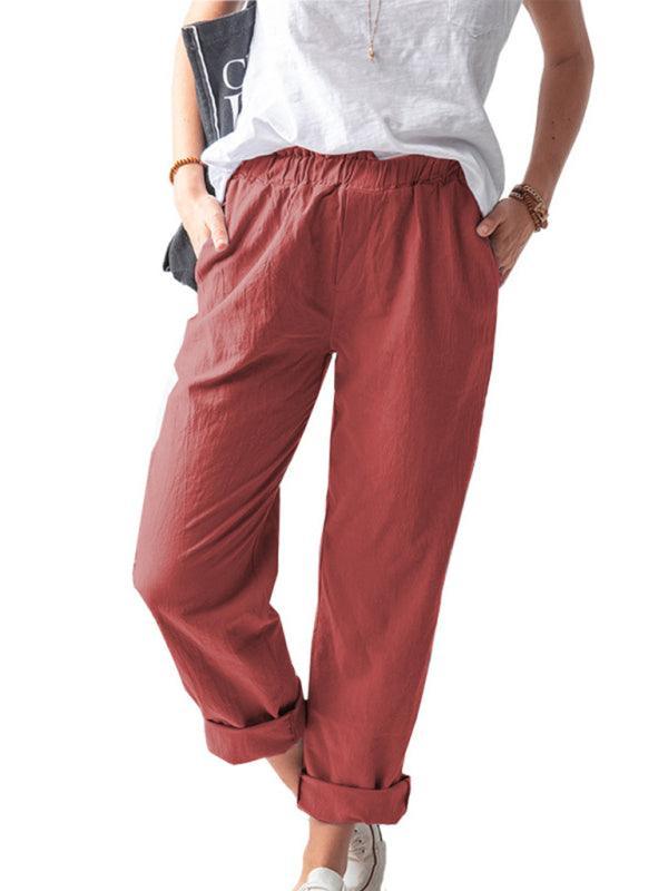 casual elastic high waist straight trousers women - 808Lush