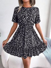 New casual polka dot waist ruffled dress