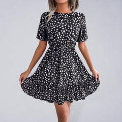 New casual polka dot waist ruffled dress