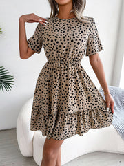 New casual polka dot waist ruffled dress