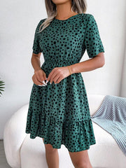 New casual polka dot waist ruffled dress