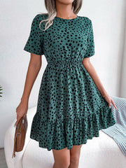 New casual polka dot waist ruffled dress