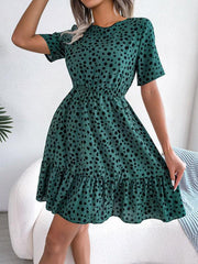 New casual polka dot waist ruffled dress