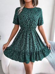 New casual polka dot waist ruffled dress