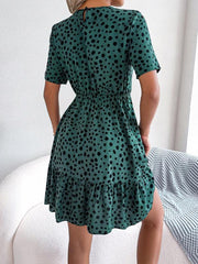 New casual polka dot waist ruffled dress