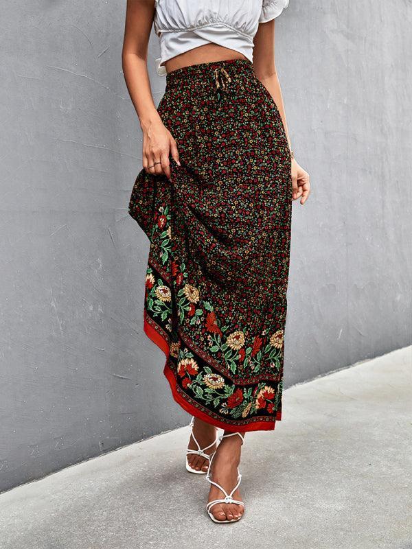 casual holiday high waist floral long skirt - 808Lush