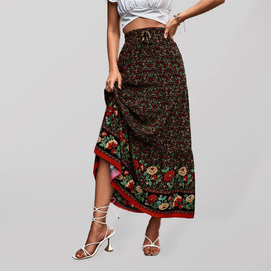 casual holiday high waist floral long skirt - 808Lush