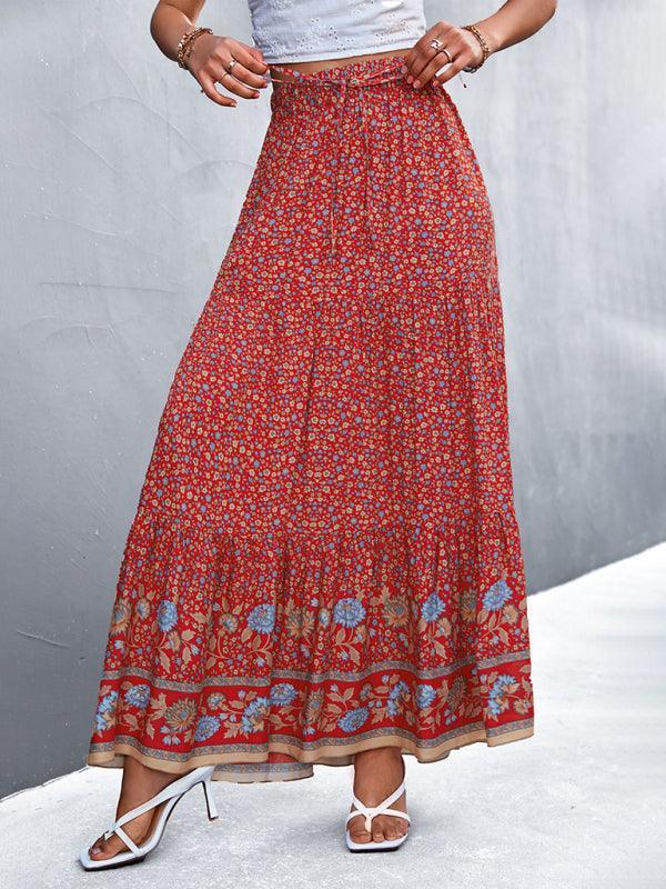 casual holiday high waist floral long skirt - 808Lush