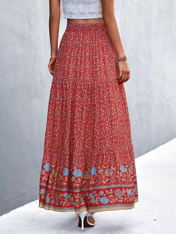 casual holiday high waist floral long skirt - 808Lush