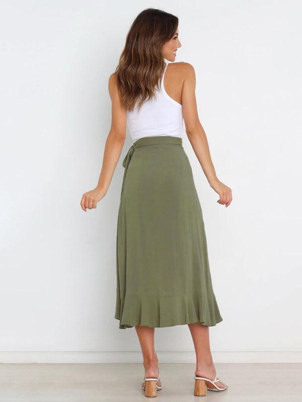 One Piece Tie Long Skirt Irregular Cover Hip Solid Color Skirt - 808Lush