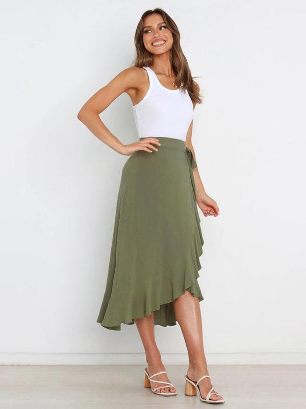 One Piece Tie Long Skirt Irregular Cover Hip Solid Color Skirt - 808Lush