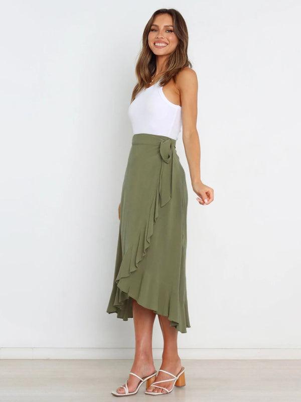 One Piece Tie Long Skirt Irregular Cover Hip Solid Color Skirt - 808Lush