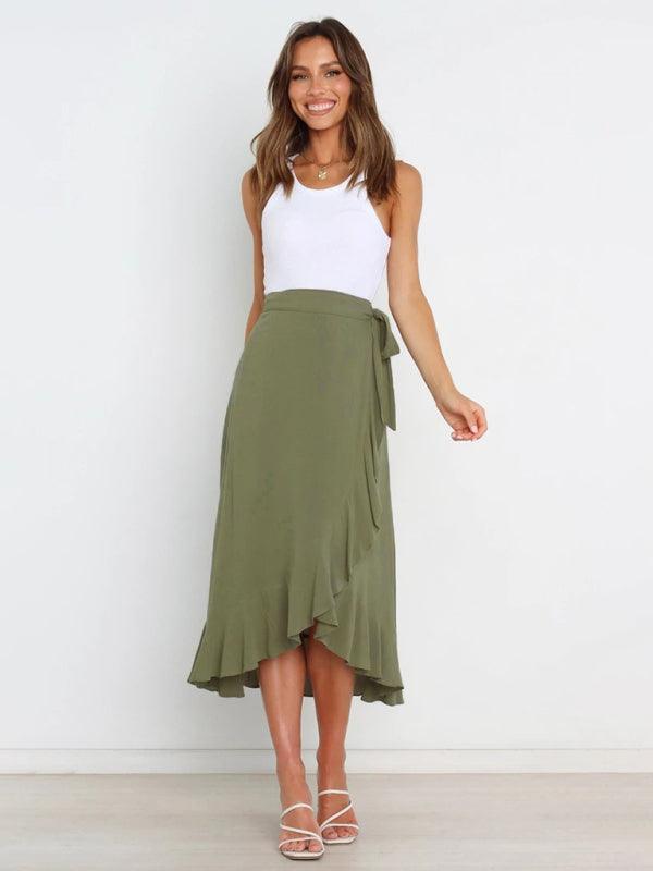 One Piece Tie Long Skirt Irregular Cover Hip Solid Color Skirt - 808Lush