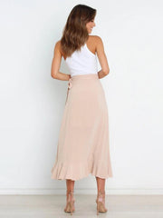 One Piece Tie Long Skirt Irregular Cover Hip Solid Color Skirt - 808Lush